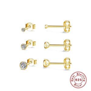 21223 925 Sterling Silver Minimalist Stud Earrings Set (3PCs)